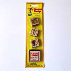 Vintage‎ Curious George 3 Rubber Stamps Small New